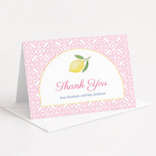 Femininer Positano-Pink-Lemon-Baby-Shower-Bogen Dankeskarte