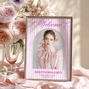 Femininer Prep-Schick Rosa Streifen Foto-Abschluss Poster