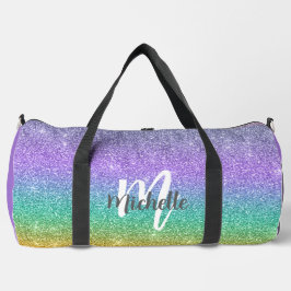 Femininer Regenbogen-Faux-Glitter-Monogramm-Name-S Duffle Bag