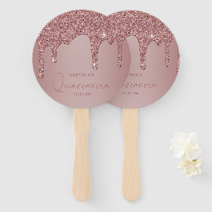 Femininer Rosa Gold Glitter Tropfen Quinceanera Fächer