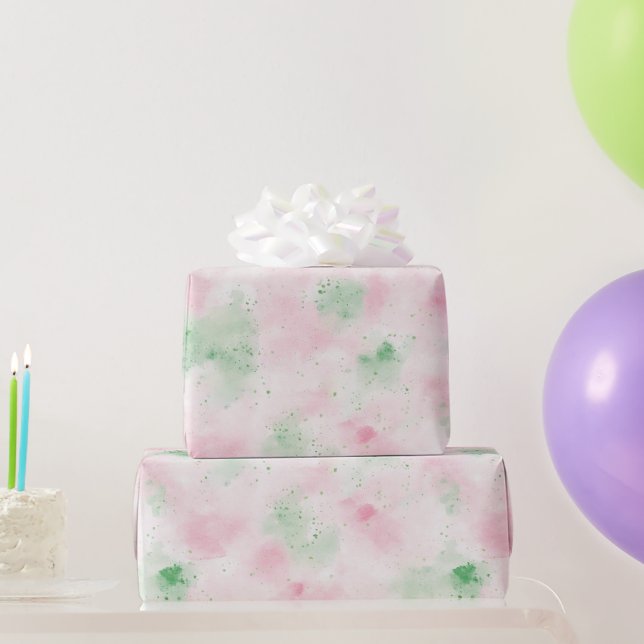 Femininer Rosa Grüner Abstrakter Geburtstag Geschenkpapier (Partygeschenke)