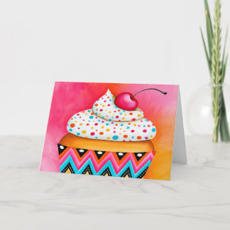 Femininer rosa-oranger Cupcake-Malerei Alles Gute Karte