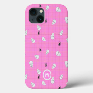 Femininer rosa Totenkopf- und Spinnen-Halloween-Ta iPhone 13 Hülle