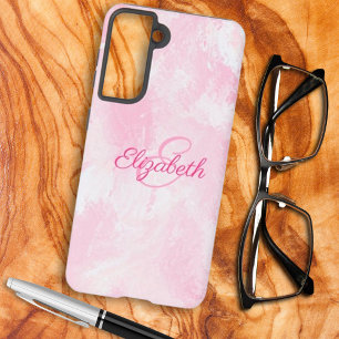 Femininer rosa weißer Aquarell-Name Monogramm Samsung Galaxy Hülle