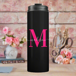 Femininer schwarzer und kühner hellrosa Monogramma Thermosbecher
