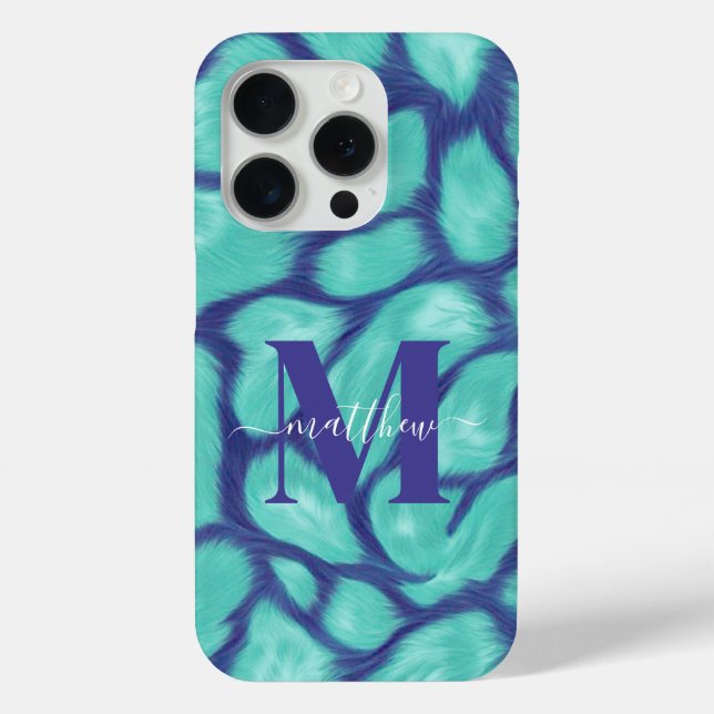 Feminines Blau & Türkis Leopard Tierdruck Custom Case-Mate iPhone Hülle (Rückseite)