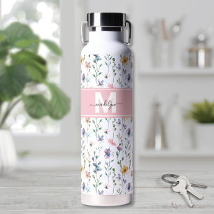 Feminines Boho-Botanik-Script-Monogramm Trinkflasche