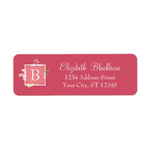 Feminines Chic Florales Monogramm-Rücksendeadresse