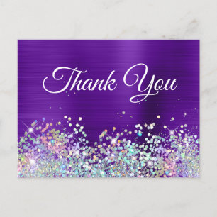 Feminines Indigo-Lila-Folien-Holo-Glitter Dankesch Postkarte