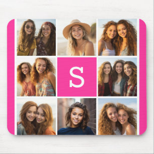 Feminines Instagram-Fotocollage-Monogramm in Hot P Mousepad