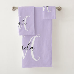 Feminines Kalligrafie-Monogramm Blasslila Badhandtuch Set