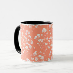 Feminines Korallenblüten-Weiß-Blumenmuster Tasse