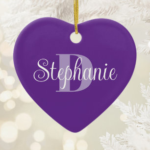 Feminines lila und weißes modernes Monogrammfoto Keramik Ornament