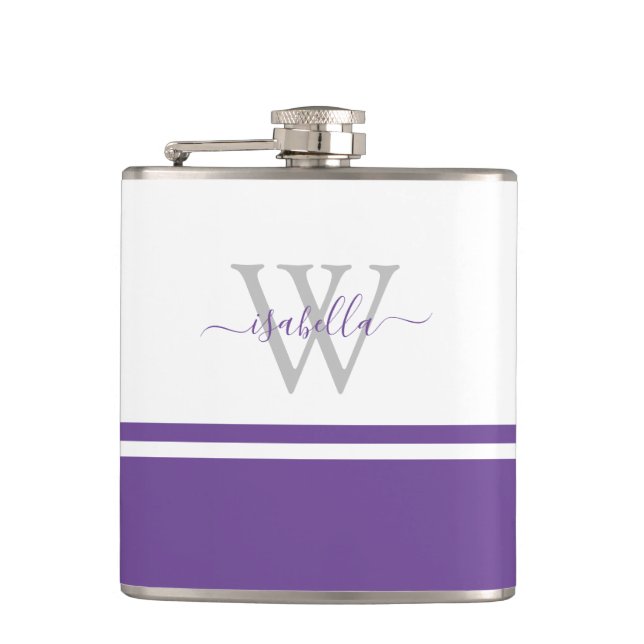 Feminines modernes trendiges Monogramm Schrift lil Flachmann (Vorderseite)