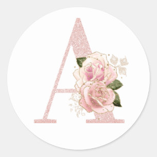 Feminines Monogramm A aus roségold glänzendem flor Runder Aufkleber