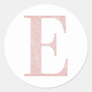 Feminines Monogramm E in Rosa Gold Glitter Runder Aufkleber