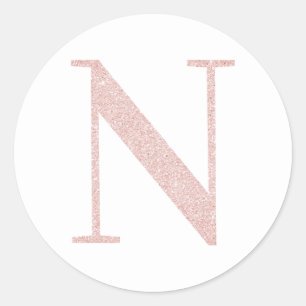 Feminines Monogramm in Rosa-Gold-Glitter N Runder Aufkleber