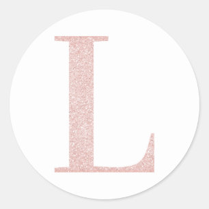 Feminines Monogramm L in Rosa-Gold-Glitter Runder Aufkleber