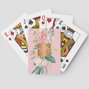 Feminines, monogrammiertes, elegantes rosa und gol spielkarten
