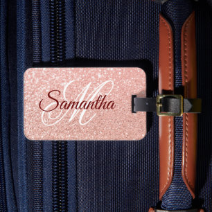 Feminines, monogrammiertes, falsches Roségold-Glit Gepäckanhänger