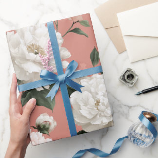 Feminines Pfingstrosen-Weiß-Blumenmuster Geschenkpapier