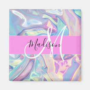Feminines Pink Holografisches Irisierendes Monogra Magnet