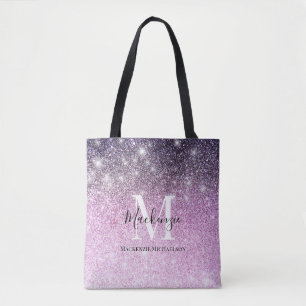 Feminines Pink Lila Ombre Glitter Monogramm Name