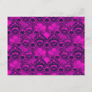 Feminines Rosa Fuchsia Marineblau Damast Spitze Postkarte
