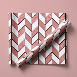 Feminines Rosa Roségold-Glitter-Herringbone-Chevro Geschenkpapier
