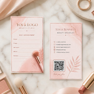 Feminines Rosa-Roségold-QR-Code-Salon-Branding Terminkarte