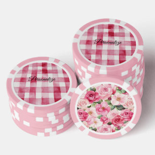 Feminines Rosa-Weiß-Kariert-Gestreift Pokerchips