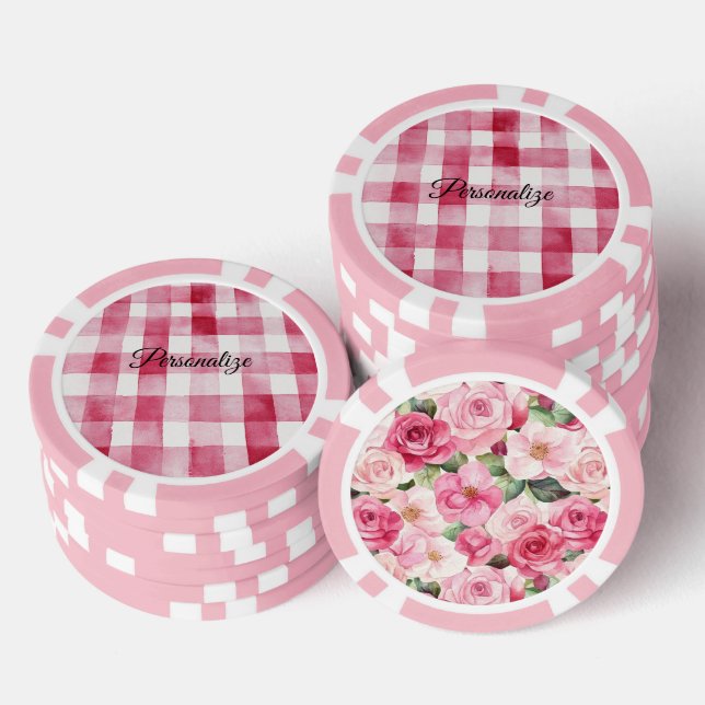 Feminines Rosa-Weiß-Kariert-Gestreift Pokerchips (Stapel)