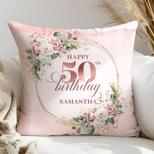 Feminines Roségold-Rosé-Blush-Geschenk zum 50. Geb Kissen