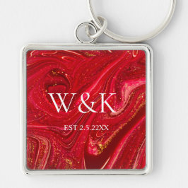 Feminines rotes Glitter-Monogramm Anfangsbuchstabe Schlüsselanhänger