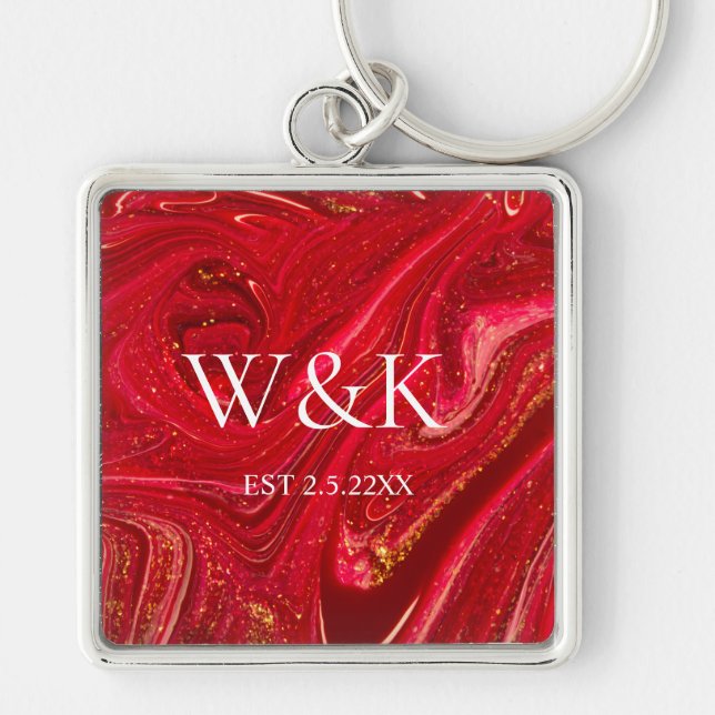 Feminines rotes Glitter-Monogramm Anfangsbuchstabe Schlüsselanhänger (Vorne)