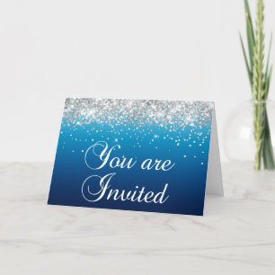 Feminines Silber-Glitter-Blau-Gradient Du bist ein Einladung