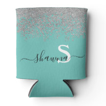 Feminines Silber- und Türkis-Monogramm Aqua-Sparkl