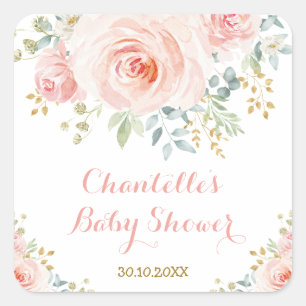 Feminines Wasserfarben-Blumen-Rosen-Dankeschön-Ges Quadratischer Aufkleber