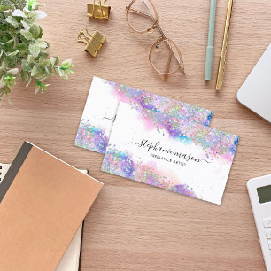 Feminines Watercolor-Hologramm-Glitter-Künstler Telefonnummerkarte