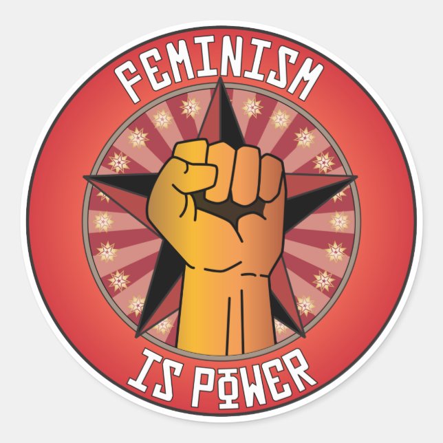 Feminismus ist Power Runder Aufkleber (Vorderseite)