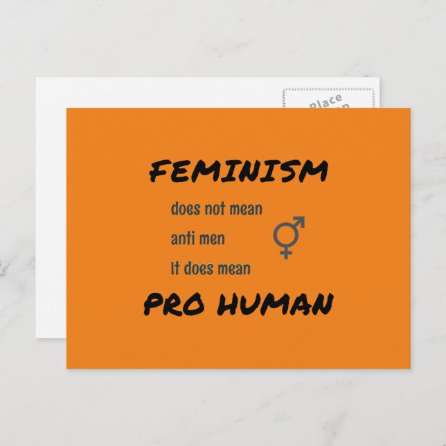 Feminismus-Slogan und Symbol orange Postkarte (Vorne/Hinten)