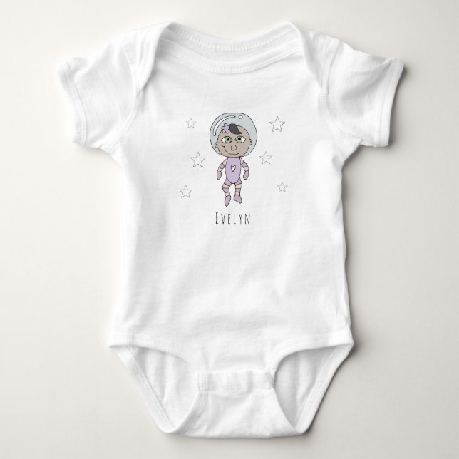 Feminist Baby Girl Astronaut Dream Doodle und Name Strampler (Vorderseite)