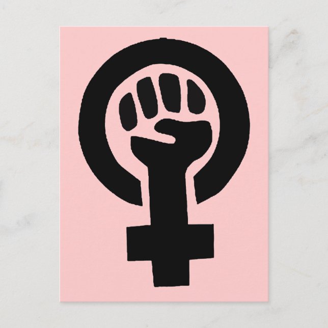 Feminist Girl Power Symbol mit rosa Hintergrund Postkarte (Vorderseite)