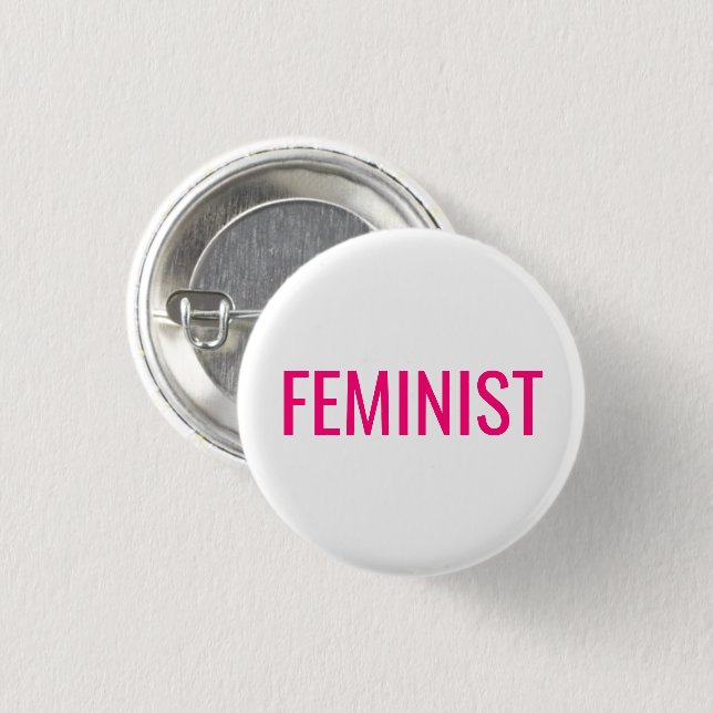 Feminist heiß rosa fuchsia magentina weiß, modern button (Vorne & Hinten)