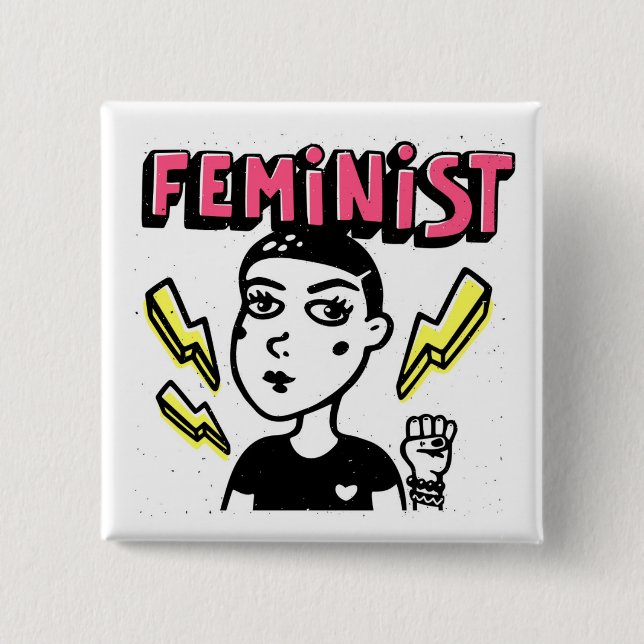 Feminist Pop Art Girl Button (Vorderseite)