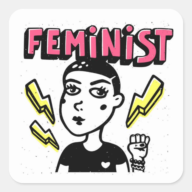 Feminist Pop Art Girl Quadratischer Aufkleber (Vorderseite)