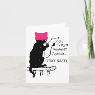 Feminist Resist Cat Pink Hat Bleibe Eklig Karte