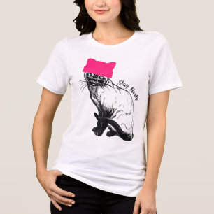 Feminist Resist Cat Pink Hat Bleibe Eklig Siam Tri-Blend Shirt