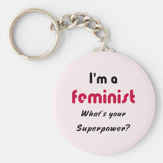 Feminist Super Power Zitat pink Schlüsselanhänger (Vorne)