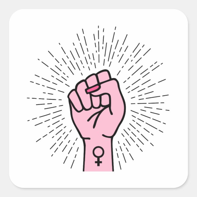 Feministische Hand mit Frauensymbol Quadratischer Aufkleber (Vorderseite)